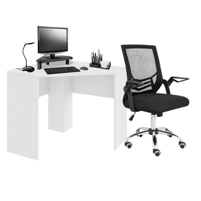 Combo Office - Mesa de Canto para Computador 90x90cm Branco Fosco e Cadeira de Escritório Adapt Giratória Multilaser - GA204K GA204K