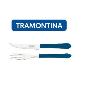 Kit Restaurante 16 Talheres Tramontina 8 Facas + 8 Garfos Azul