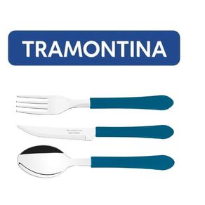 Kit Restaurante 30 Talheres Tramontina Faca + Garfo + Colher Cinza Kit Restaurante 30 Talheres Tramontina Faca + Garfo + Colher Azul