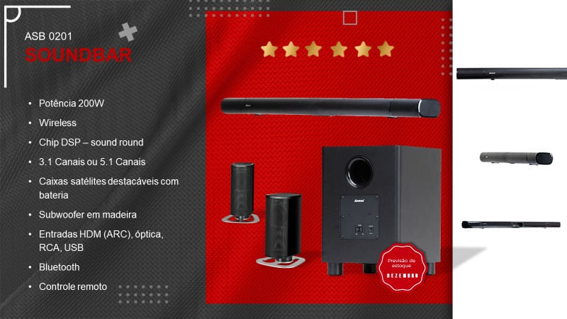 Soundbar Amvox ASB 0201 200W Bluetooth Cabo Óptico Hdmi Bivolt - Imagem 7