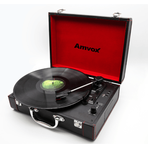 Caixa de Som Portátil Case em Couro Vitrola USB/AUX 20W RMS AMVOX AVT 1299