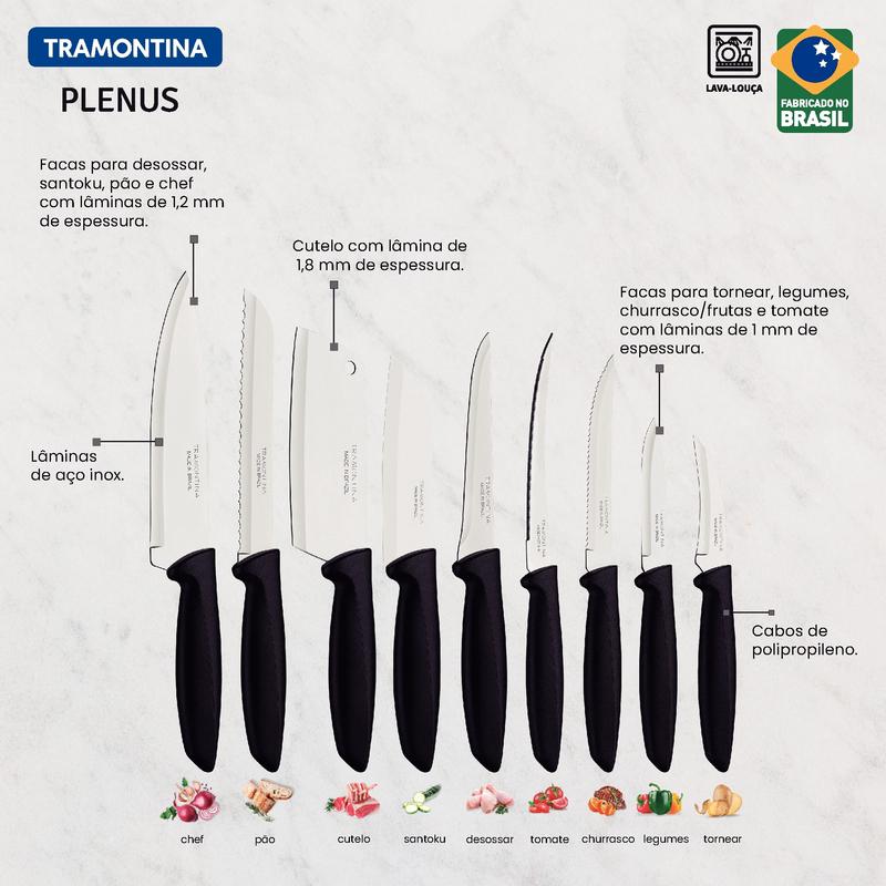 Jogo De Facas Inox 9 Peças Plenus Preto Tramontina - Imagem 3