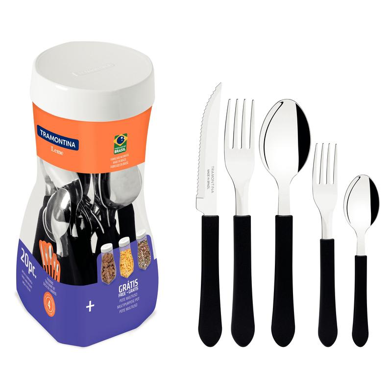 Faqueiro Inox 20 Peças Leme Preto Tramontina