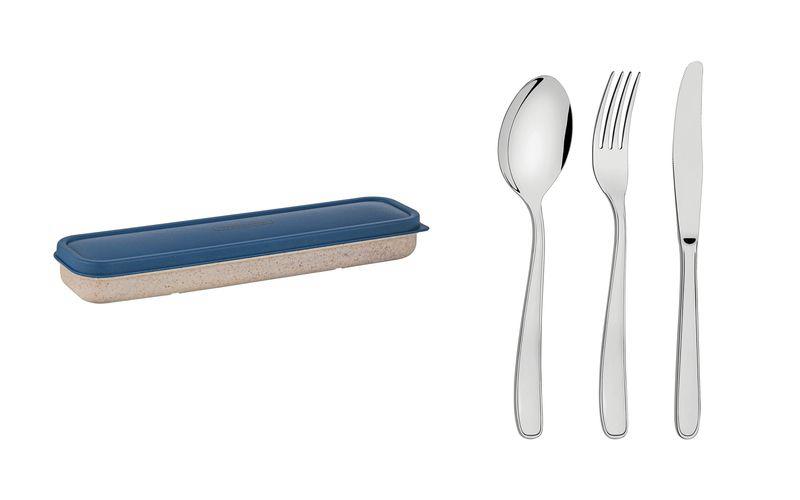 Conjunto Talher Aço Inox Com Estojo e Tampa Azul Tramontina