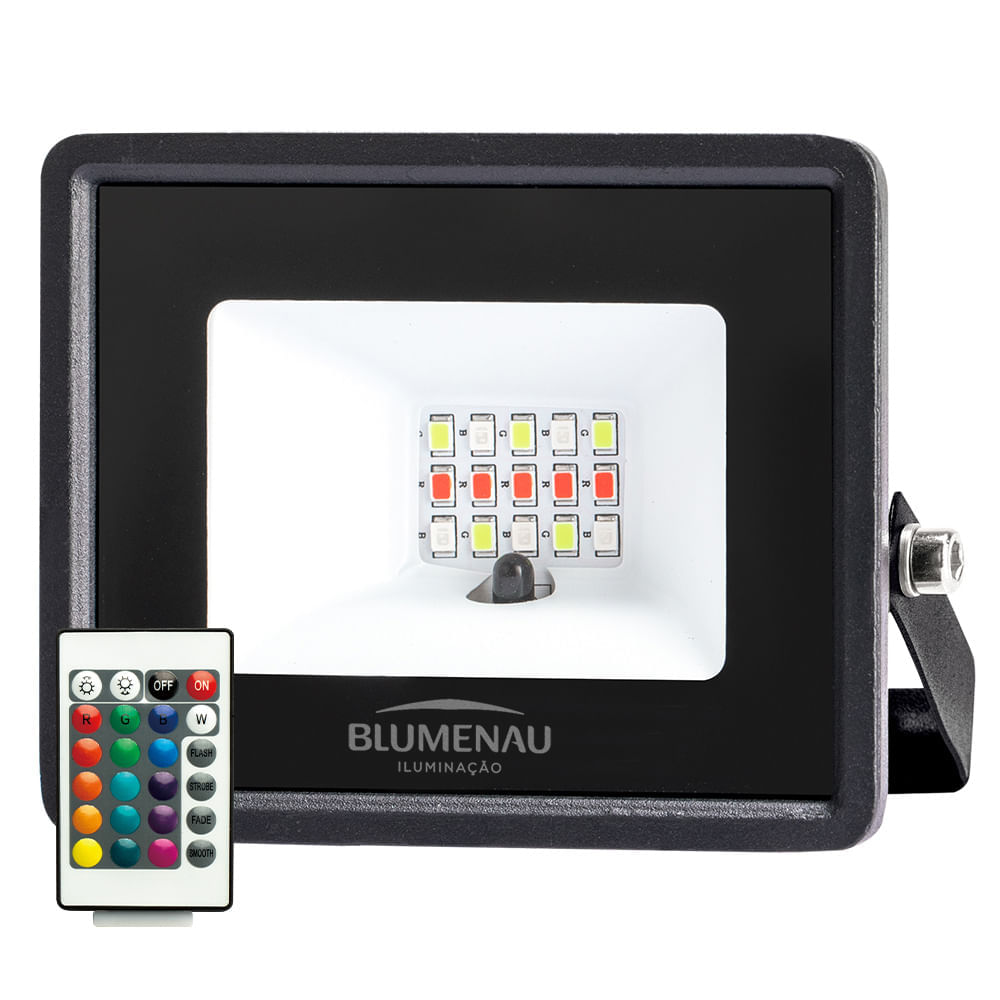 Refletor Led 20w Bivolt RGB 1400Lms IP-65 110g C/Controle Preto Ref.76207000 - Blumenau