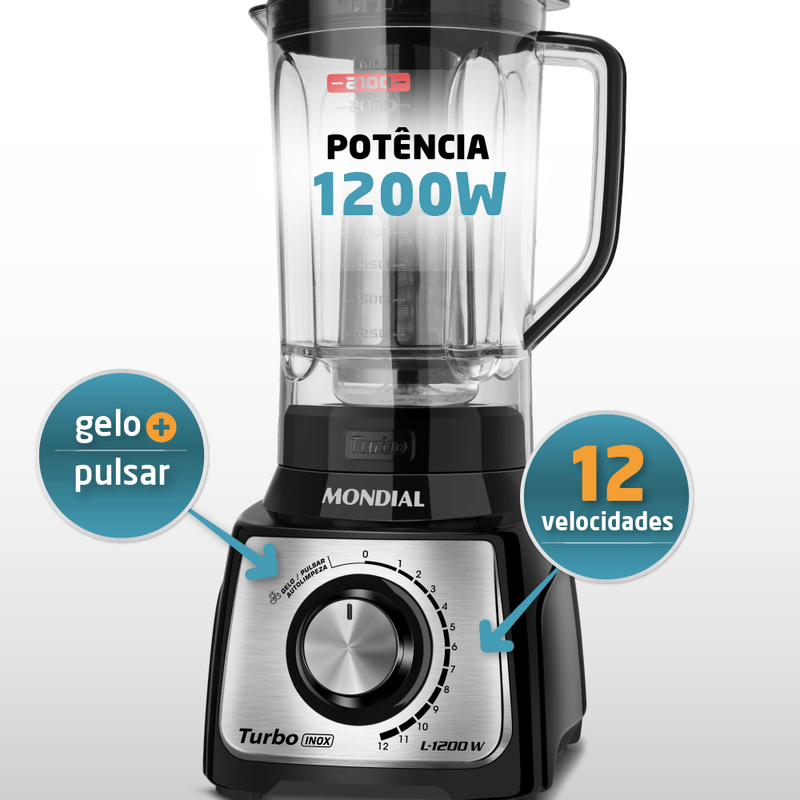 Liquidificador Mondial Turbo Black L-1200 BI - Imagem 6