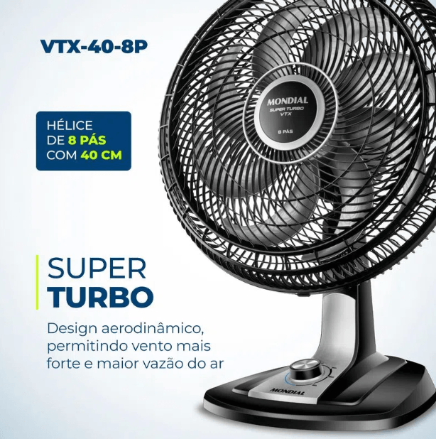 Ventilador de Mesa Mondial Turbo 8 Pás VTX-40-8P 127V/60Hz - Imagem 2