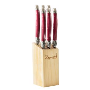 Conjunto de 6 facas ORIGINAL LAGUIOLE LA TOUR Luxo com Cepo de madeira - bordô