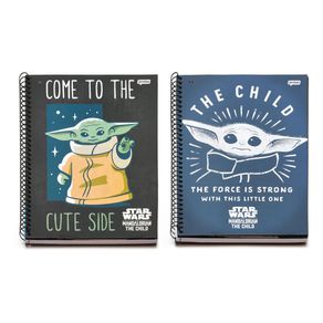 Kit 2 Cadernos Star Wars Baby Yoda Cute Side e Strong 1 Matéria 80 Folhas