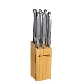 Conjunto de 6 facas ORIGINAL LAGUIOLE LA TOUR Luxo com Cepo de madeira - cinza