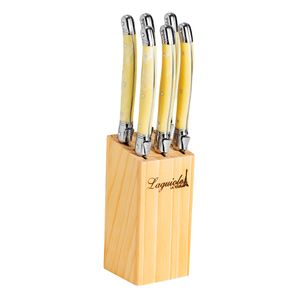 Conjunto de 6 facas ORIGINAL LAGUIOLE LA TOUR Luxo com Cepo de madeira - marfim