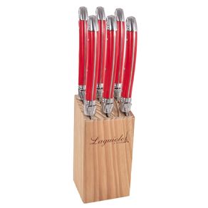 Conjunto de 6 facas ORIGINAL LAGUIOLE LA TOUR Luxo com Cepo de madeira - vermelho