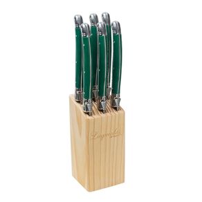 Conjunto de 6 facas ORIGINAL LAGUIOLE LA TOUR Luxo com Cepo de madeira - verde