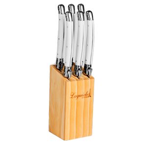 Conjunto de 6 facas ORIGINAL LAGUIOLE LA TOUR Luxo com Cepo de madeira - branco