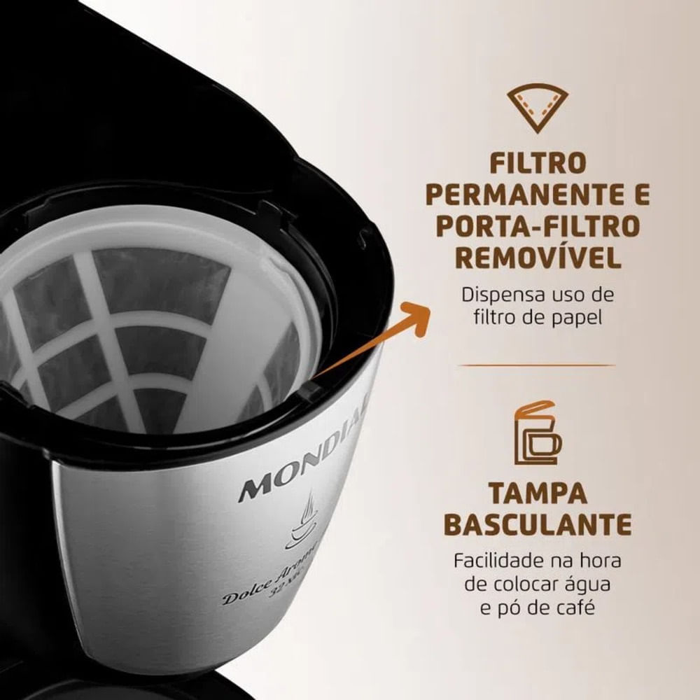 Cafeteira 800W MONDIAL C-32-32X 32 Xic Prt Inox - Imagem 4