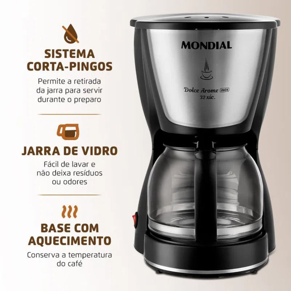 Cafeteira 800W MONDIAL C-32-32X 32 Xic Prt Inox - Imagem 5