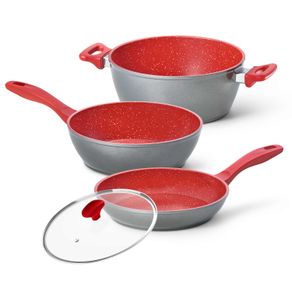 Panelas Polishop Day By Day, Family Size, Sauté Grand e Tampa de Vidro Ichef 24cm - Vermelha | Polishop