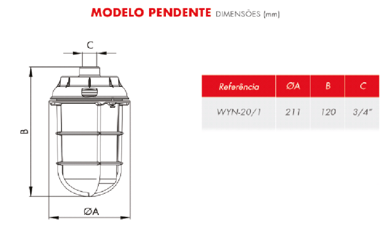 Luminária Pendente Blindada Reta 100w S/Caixa E-27 WYN 20/1 E003110330 - Wetzel - Imagem 2
