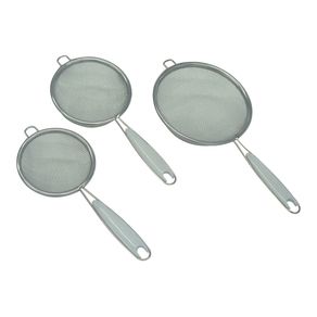 Conjunto com 3 coadores de aço inox 7, 8 e 10cm de diâmetro