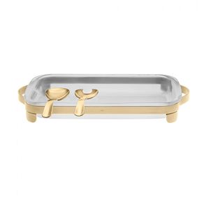 Suporte para refratário Sion com par de talheres inox Designer Studio Riva - Dourado