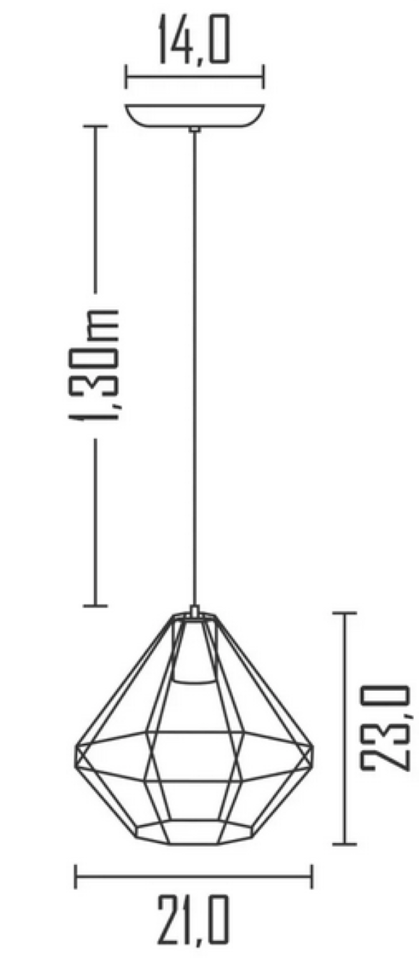 Pendente Aramado Diamante 21CM Alumínio Preto P/1 Lâmpada E-27 Ref.388 - Airoluz - Imagem 2