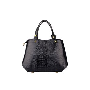 Bolsa Baú Pequena De Couro Croco Megan - Cor: Preta