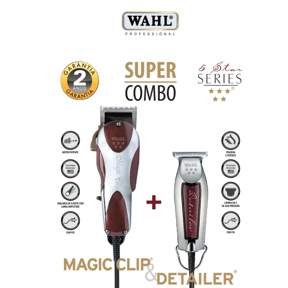 Kit Máquina de Cortar Cabelo Wahl Magic Clip e Máq. de Acabamento Detailer 220v - Imagem 2