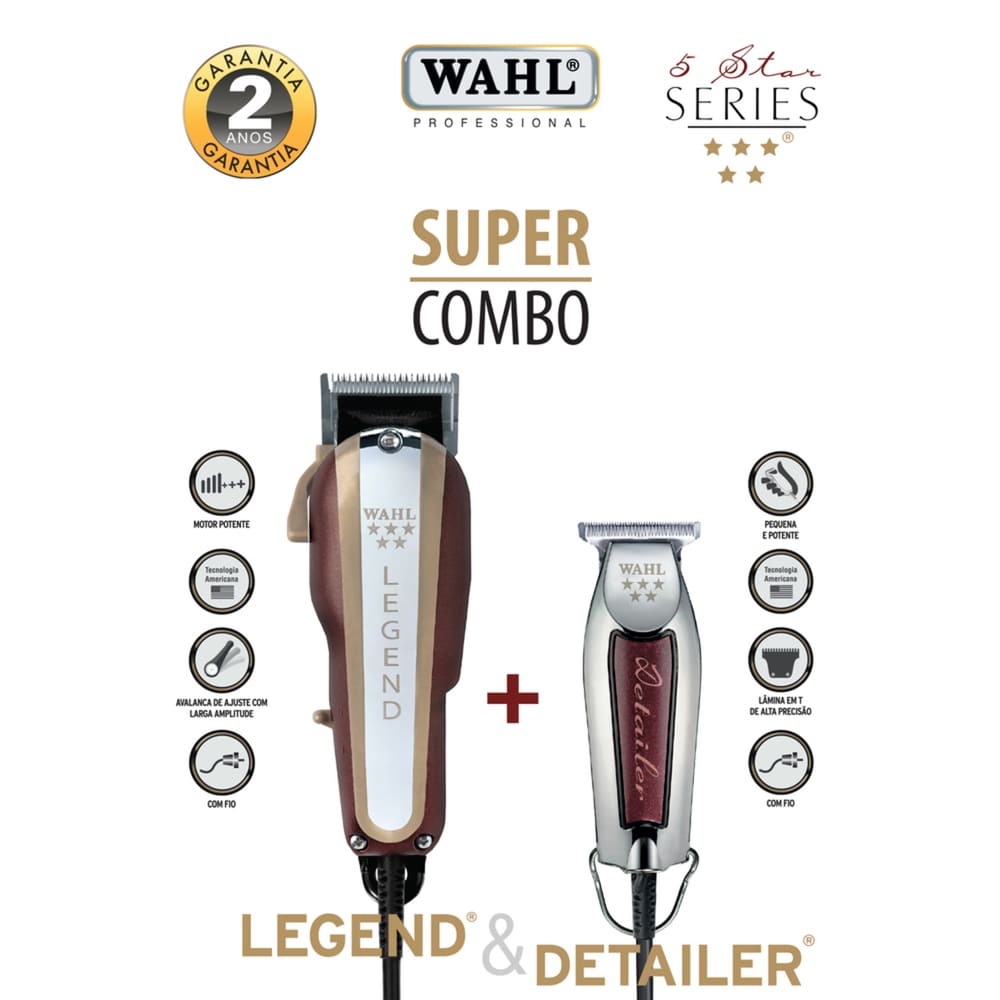 Kit Máquina de Cortar Cabelo Wahl Legend e Maq. Acabamento Detailer 220v - Imagem 2