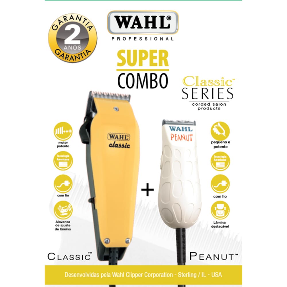 Kit Máquina de Cortar Cabelo Wahl Classic e Máq. Acabamento Peanut 127v - Imagem 2