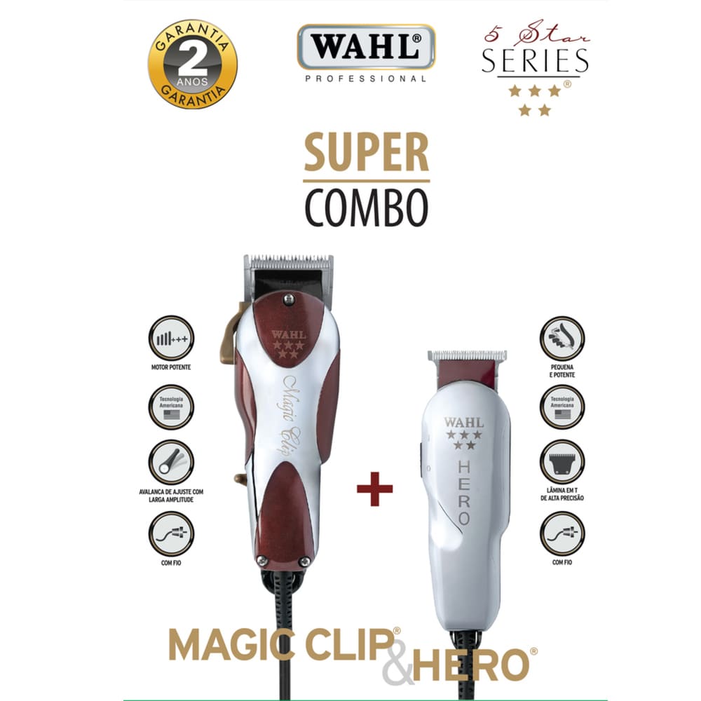 Kit Máquina de Cortar Cabelo Wahl Magic Clip e Hero 220v - Imagem 2