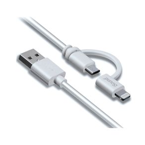 Cabo de carga 2X1: Lightning + Micro USB para iPhone, iPad e iPod