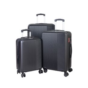 Kit 3 Malas Viagem Abs Com Expansor E Cadeado Acoplado De Segredo Miami - Cor: Preto