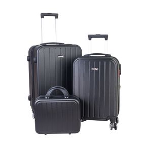 Kit 3 Malas Viagem Abs Com Cadeado Acoplado De Segredo Los Angeles - Cor: Preto