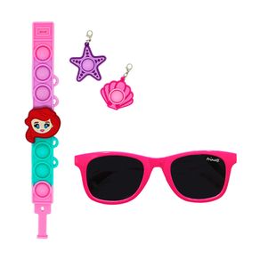 Kit Princesa Ariel Com Óculos De Sol Infantil UV400 E Pulseira Pop It