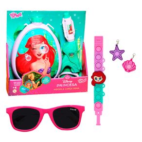 Kit Princesa Ariel Com Mochila Lança Água, Óculos De Sol E Pulseira Pop