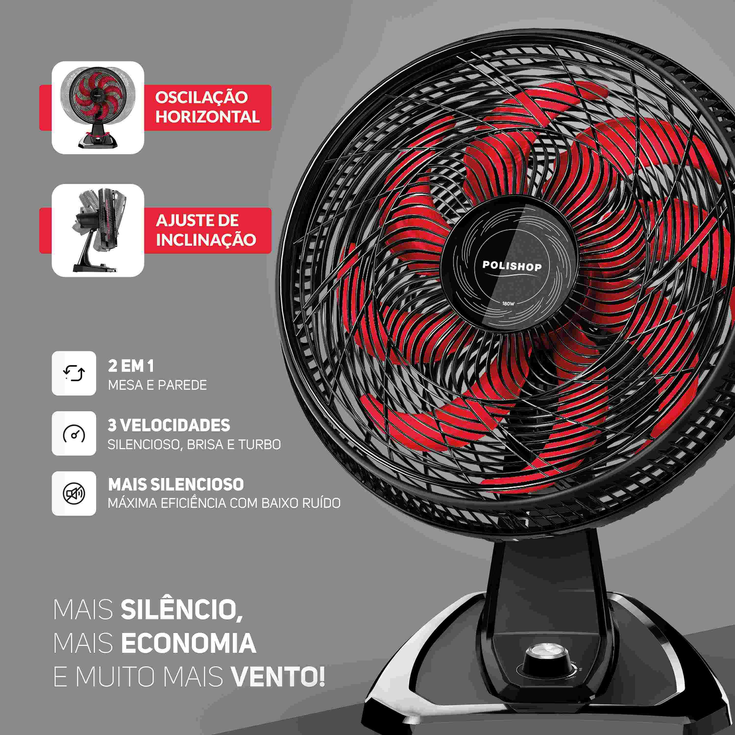 Ventilador 2 em 1 de Mesa e Parede Polishop 50cm - Imagem 4