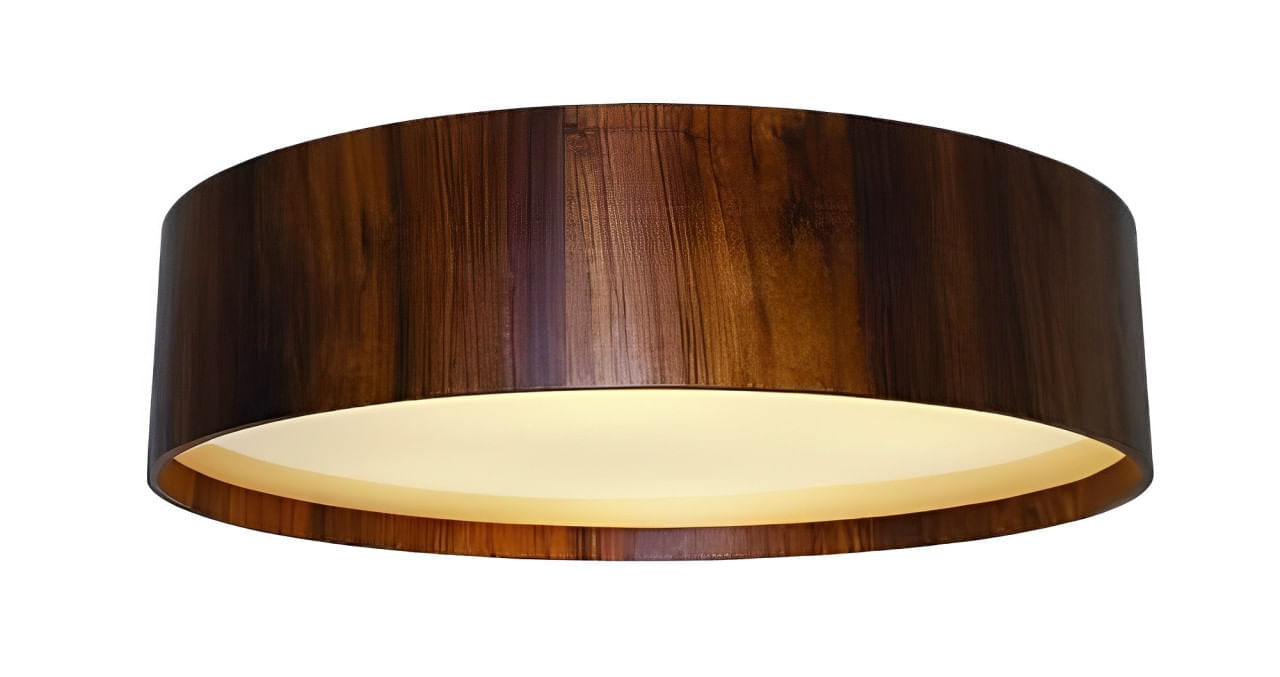 Plafon Madeira Imbuia Ø50x15cm P/4 E-27 Redondo Ref.P10-C - Fox Lustres