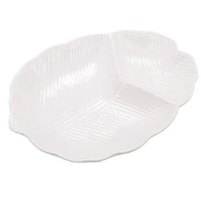 Prato decorativo de cerâmica banana leaf branco 26,5x20x4cm