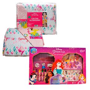 Kit Colcha Infantil Princesas 160x240 Com Maleta Pintura Princesas Disney