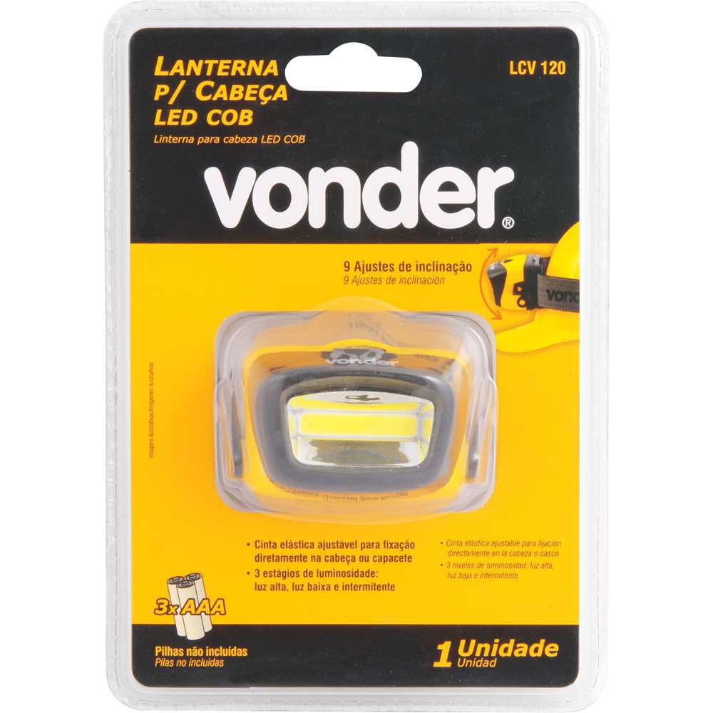 Lanterna P/Cabeça Mãos Livres 120Lumens Led Cob LCV 120 S/ Pilha 80.75.120.000 - Vonder - Imagem 5