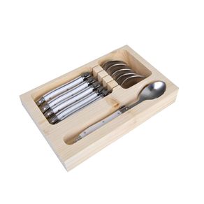 Conjunto 6 Colheres Sobremesa Luxo Laguiole Em Inox Com Bandeja Elegante