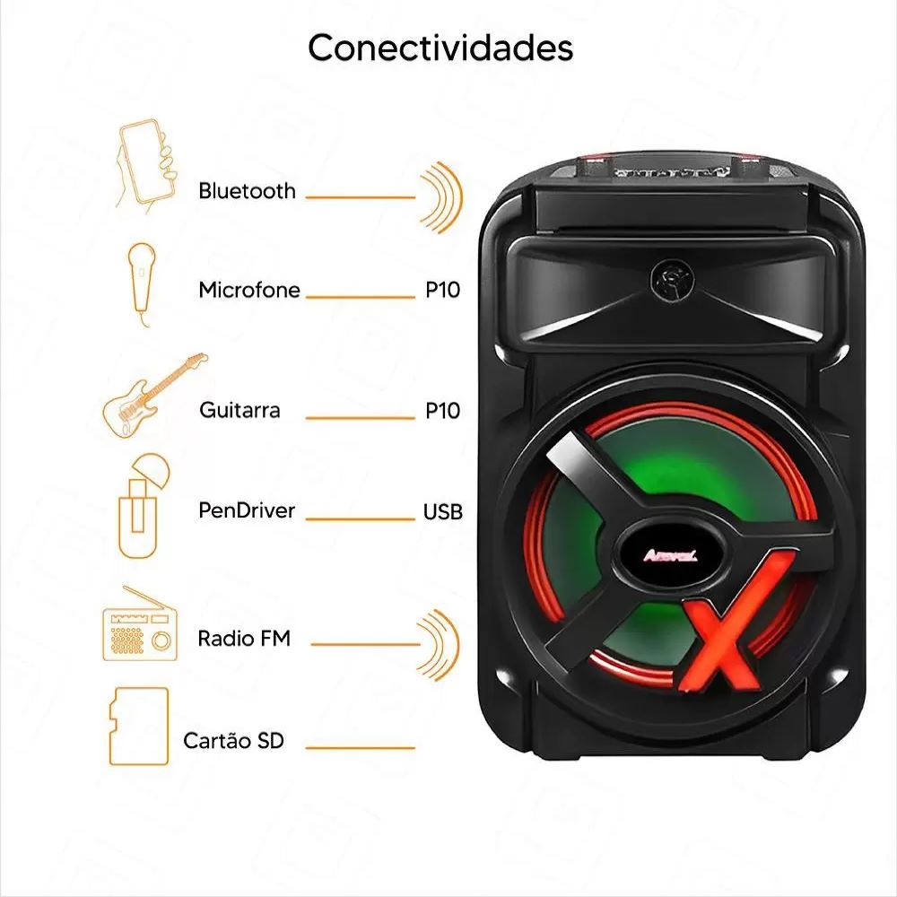 CAIXA AMPLIFICADA 250W AMVOX ACA251 TWS LED WOOFER 8 BATERIA RECARREGAVEL BIV - Imagem 2