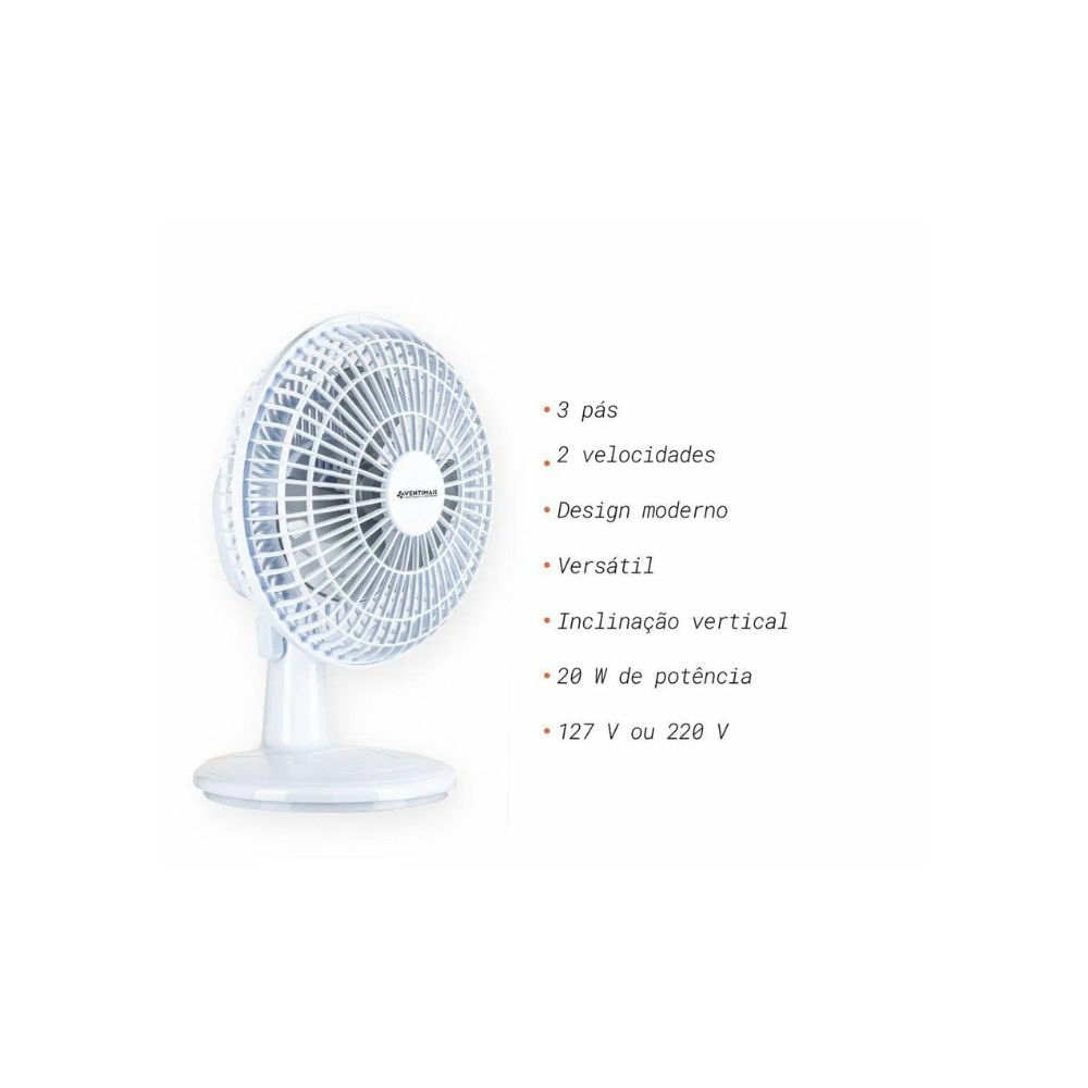 Ventilador Mini 20cm Ventimais Turbo 2 Vel Branco/Prata - Imagem 13