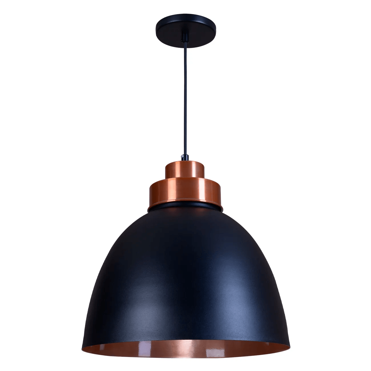 Pendente Alumínio Preto C/Cobre Industrial S/Aba 40X37CM P/1 E-27 Ref.PD-708 - Belly Lustres