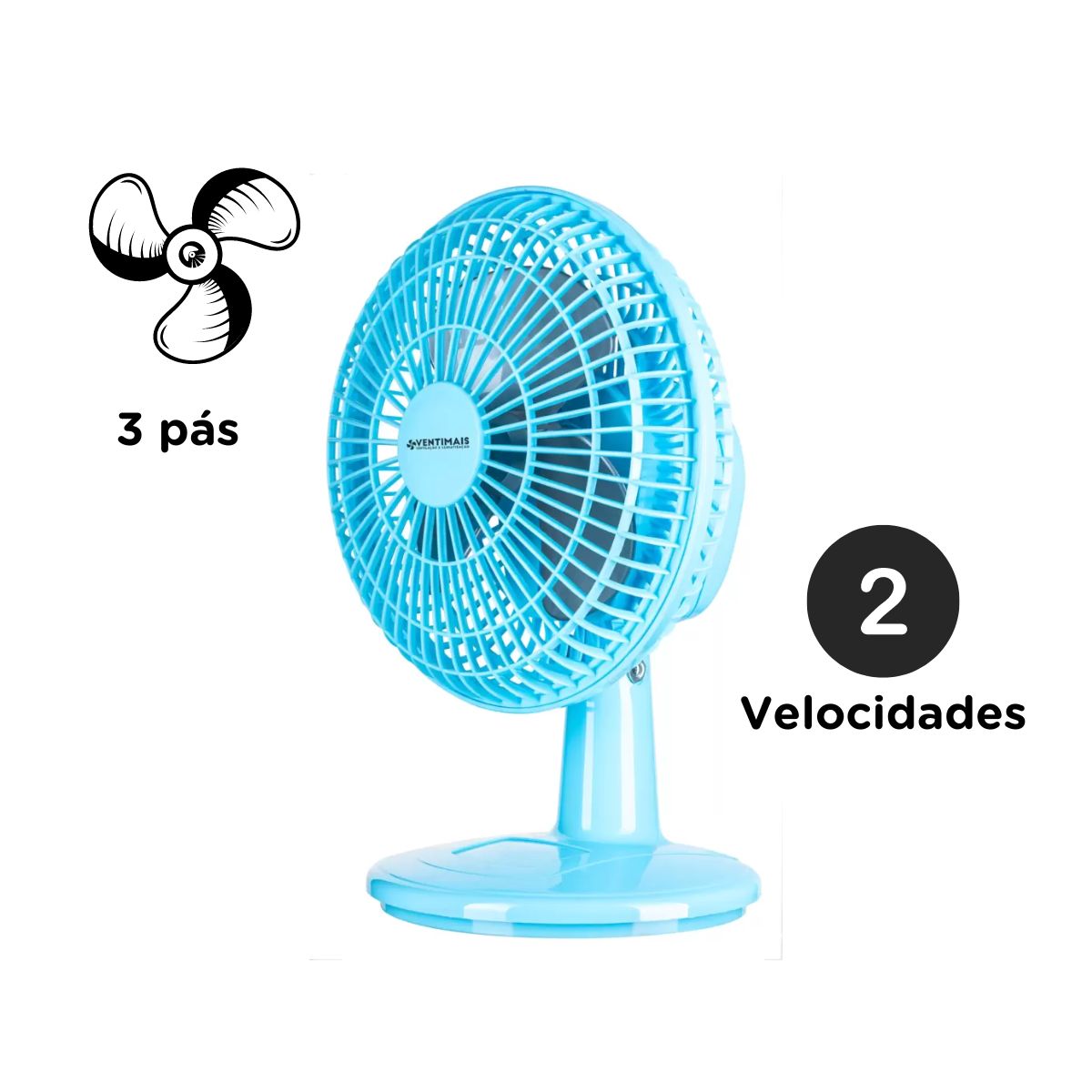 Mini Ventilador 20cm Ventimais 2 Vel Azul/Prata - Imagem 13