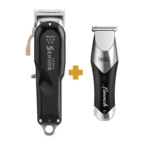 Kit Máquina de Cortar Cabelo Wahl Senior Cordless Bivolt + Máquina de Acabamento Wahl Launch Trimmer Bivolt .