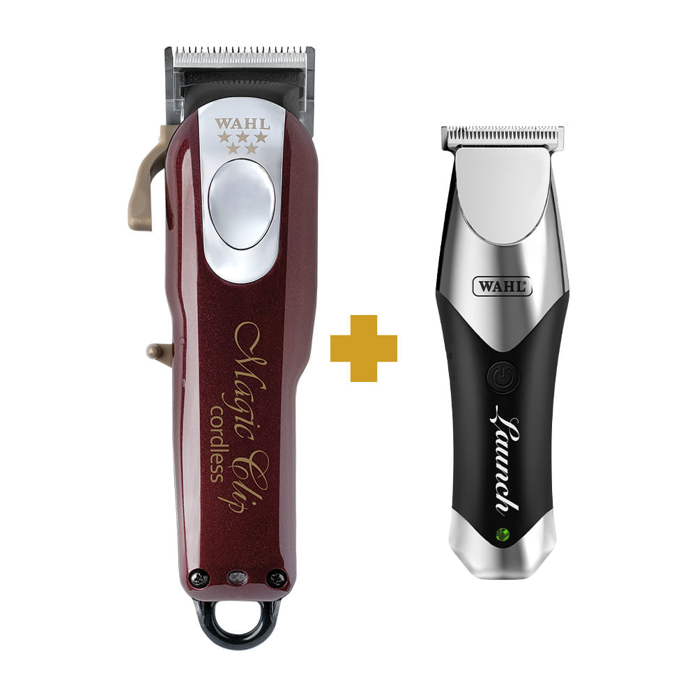 Kit Máquina de Cortar Cabelo Wahl Magic Clip Cordless Bivolt + Máquina de Acabamento Wahl Launch Trimmer Bivolt