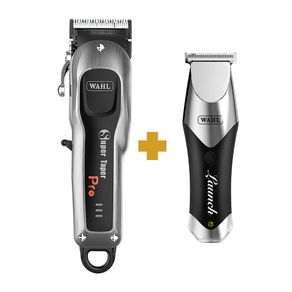 Kit Máquina de Cortar Cabelo Wahl Super Taper Pro Cordless Bivolt + Máquina de Acabamento Wahl Launch Trimmer Bivolt .