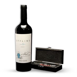 Kit Vinho Offline Malbec E Saca-rolhas Premium Com Caixa Luxo