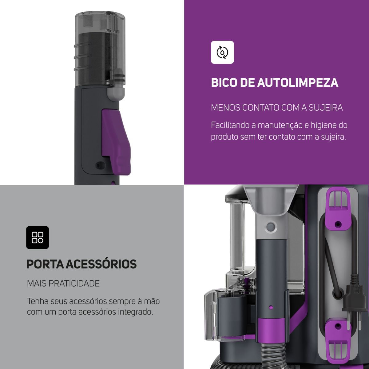 Extratora Portátil 3 Em 1 WAP SPOT CLEANER W3 1450w Cinza/Roxo 127v - Imagem 9